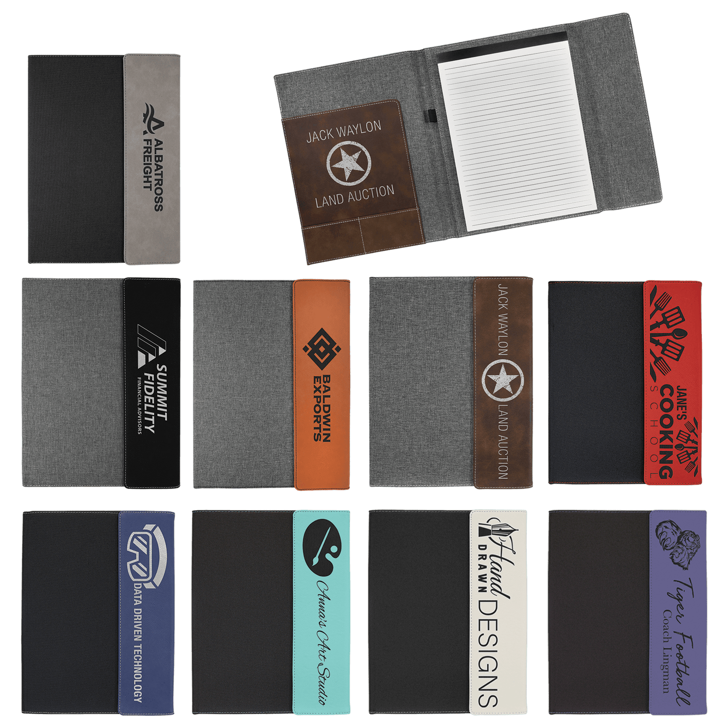 Laserable Leatherette Canvas Portfolios with Notepad