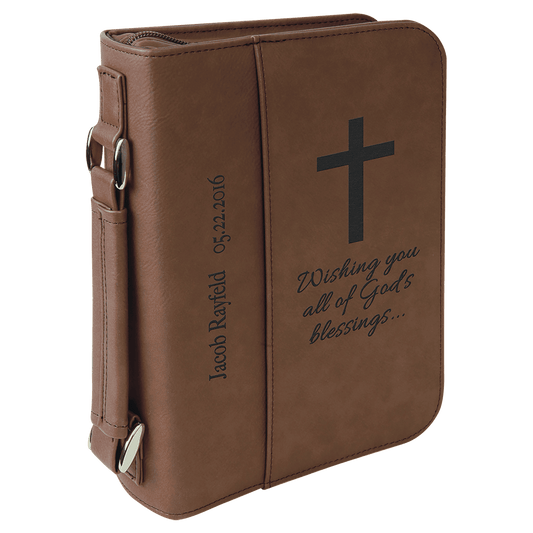 Laserable Leatherette Book/Bible Cover with Handle & Zipper - 6 3/4" x 9 1/4"