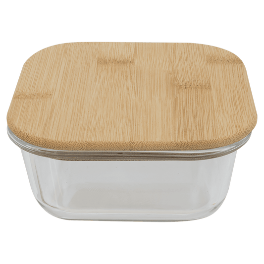 Square Glass Container with Bamboo Lid -18oz