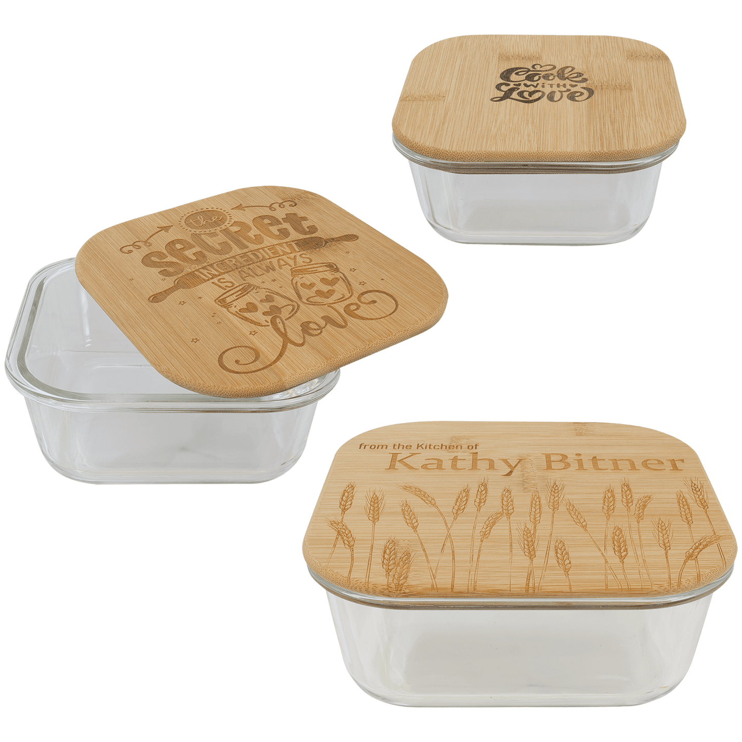 Square Glass Container with Bamboo Lid -18oz