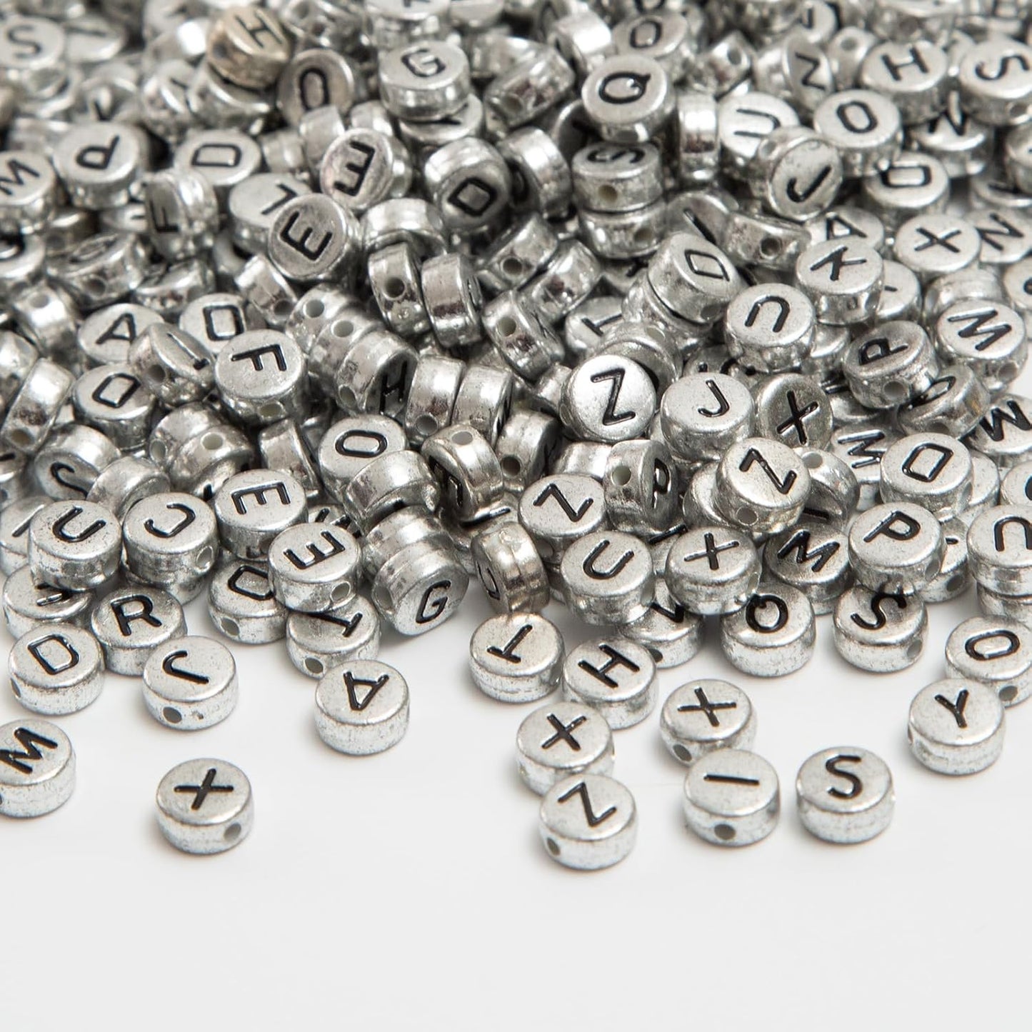 Acrylic Letter Beads - Silver/Black Letters