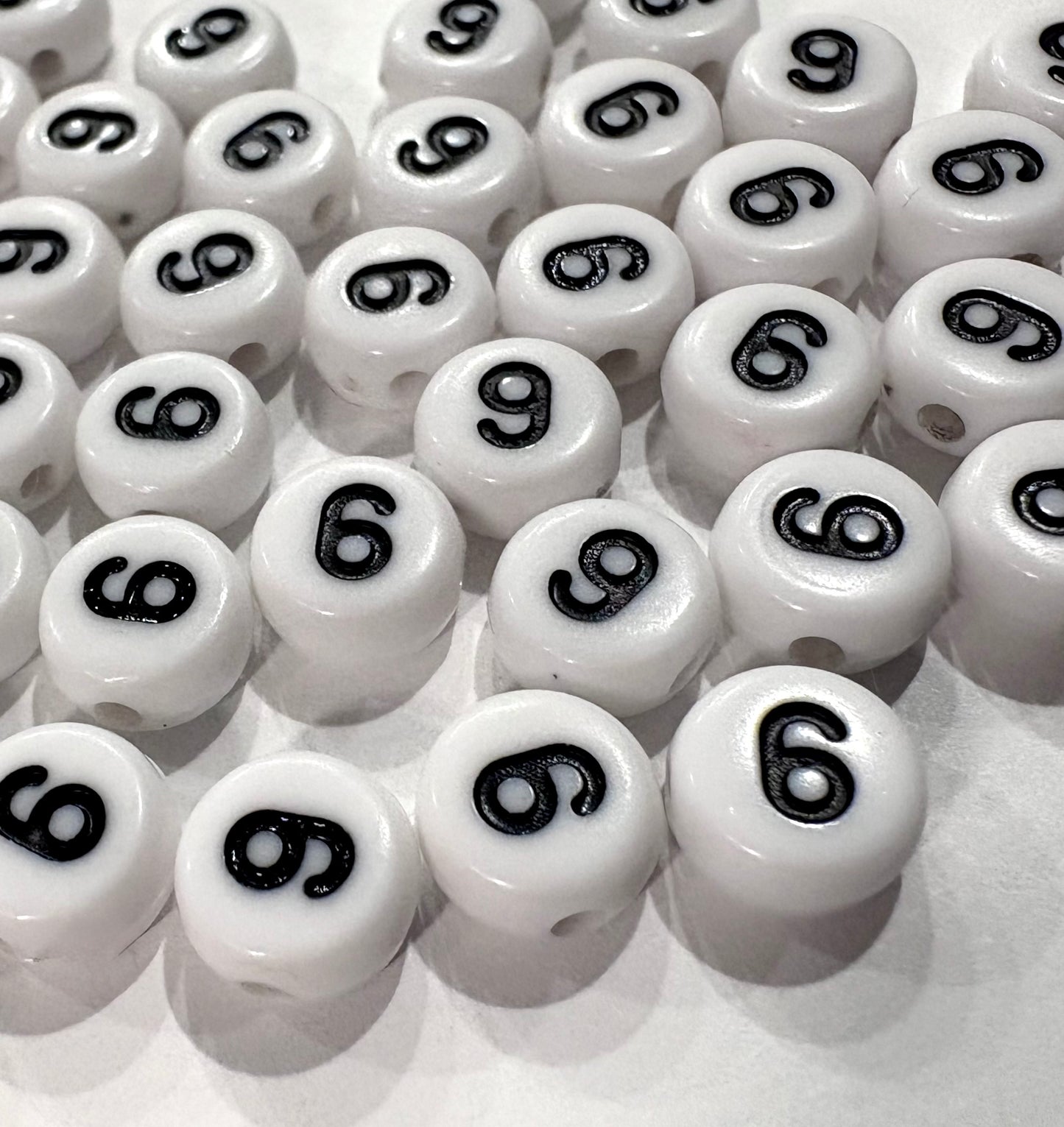 Acrylic Letter Beads - White/Black Letters, Numbers & Hearts