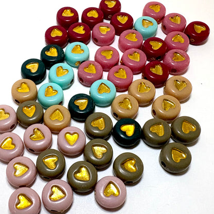 Acrylic Letter Beads - Vintage/Gold Letters & Hearts