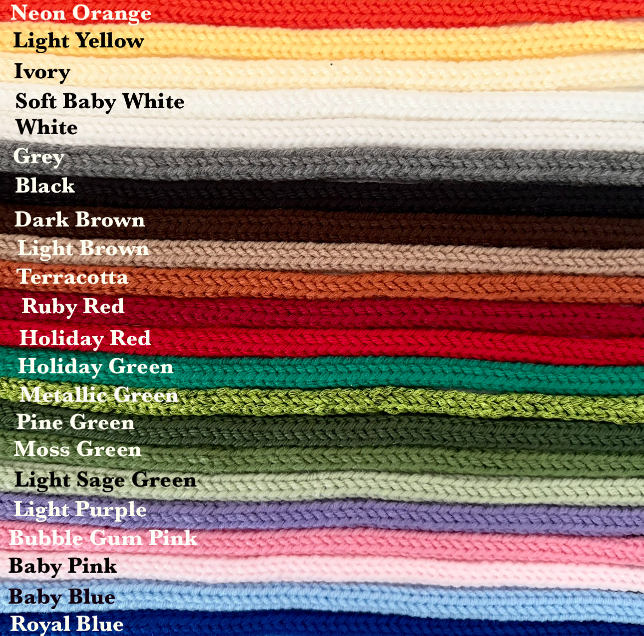 Knitted Acrylic Yarn I-Cord (Tricotin Cord) - By the Yard (36 Inches)