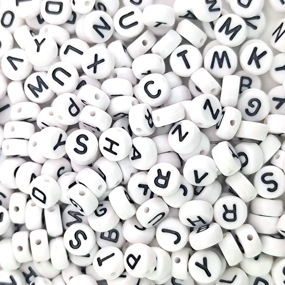 Acrylic Letter Beads - White/Black Letters, Numbers & Hearts