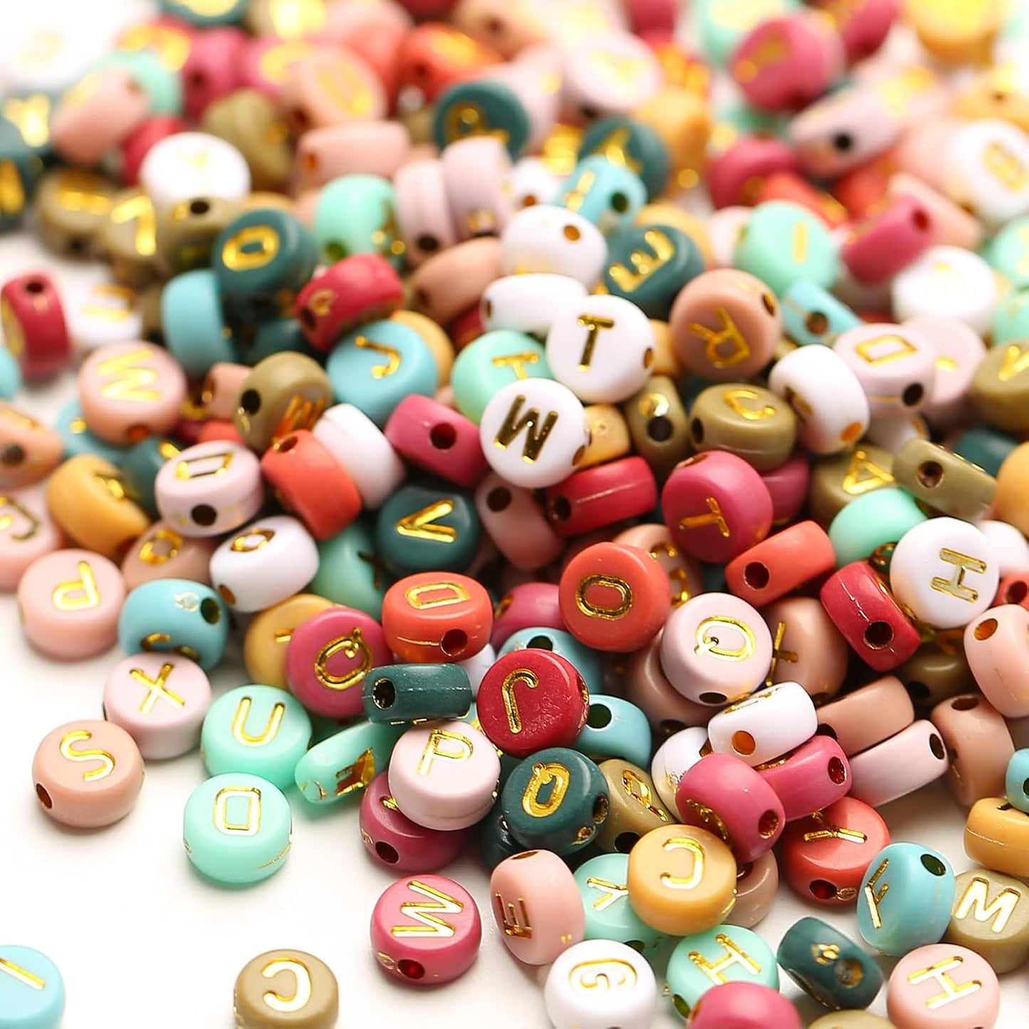 Acrylic Letter Beads - Vintage/Gold Letters & Hearts