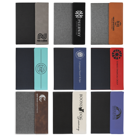 Laserable Leatherette Canvas Portfolios with Notepad