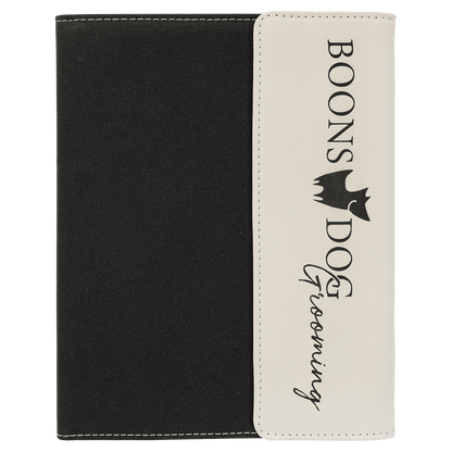 Laserable Leatherette Canvas Portfolios with Notepad