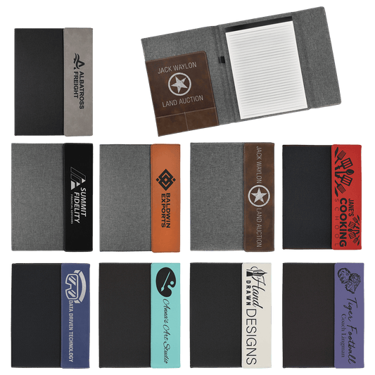 Laserable Leatherette Canvas Portfolios with Notepad