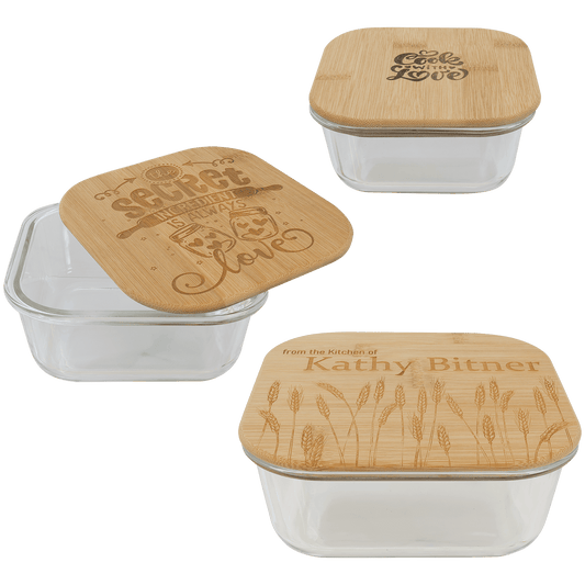 Square Glass Container with Bamboo Lid -18oz