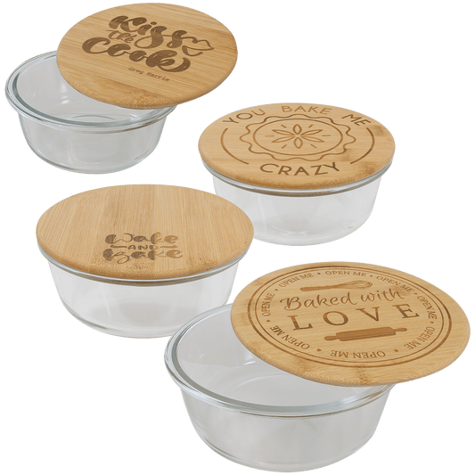 Round Glass Container with Bamboo Lid - 13oz
