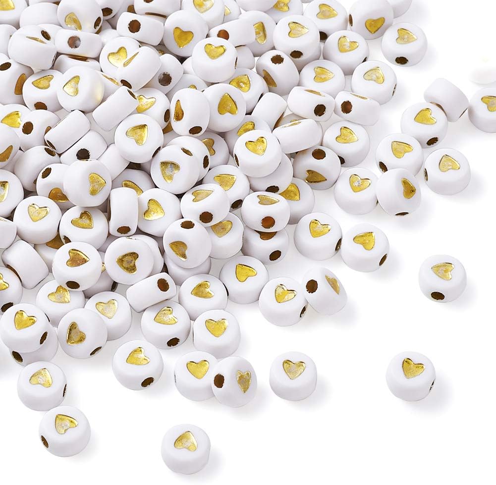 Acrylic Letter Beads - White/Gold Letters & Hearts