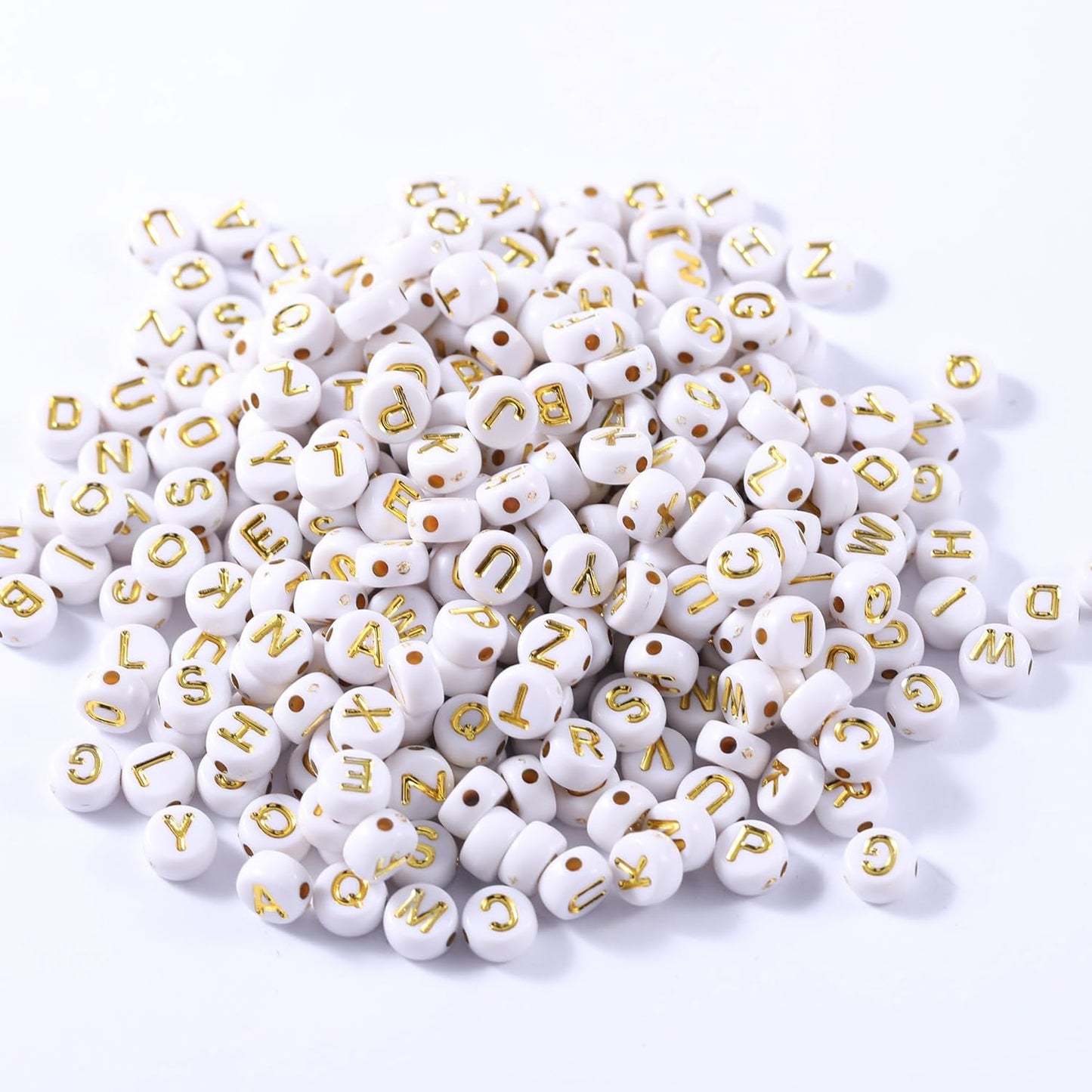 Acrylic Letter Beads - White/Gold Letters & Hearts