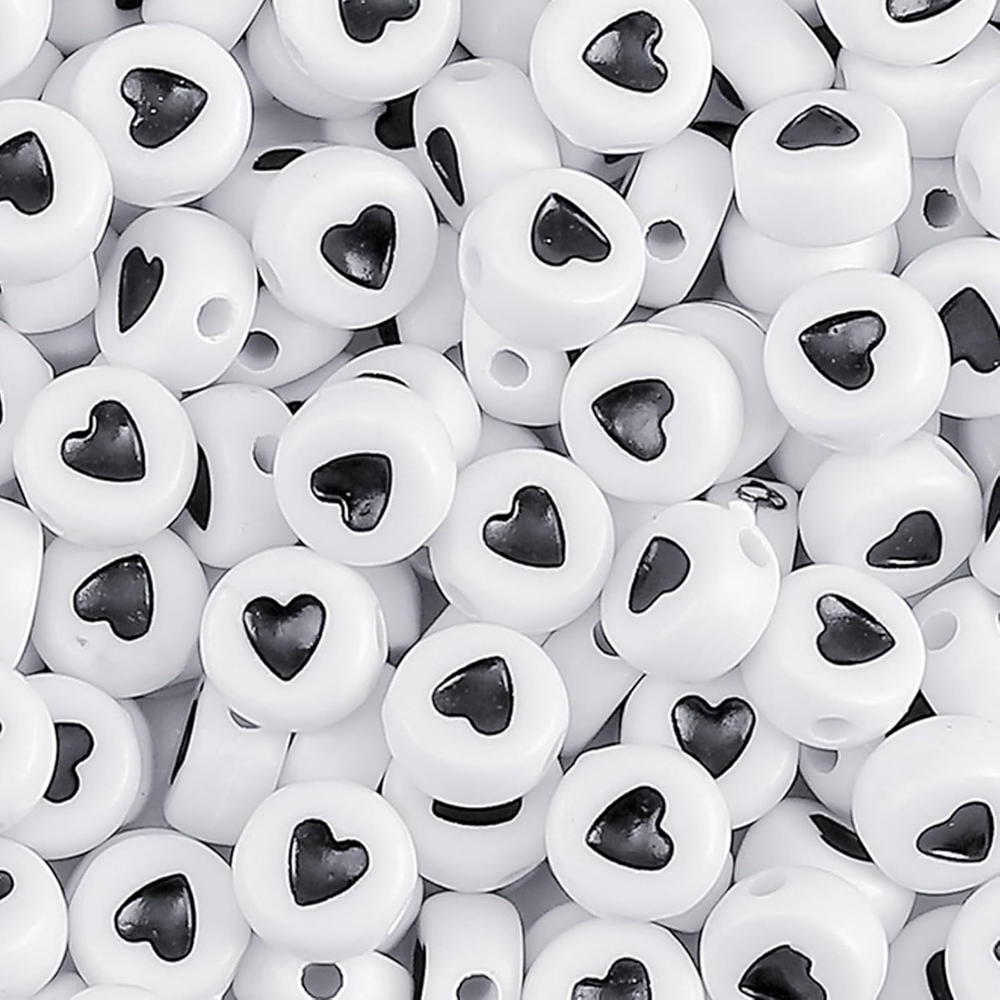 Acrylic Letter Beads - White/Black Letters, Numbers & Hearts