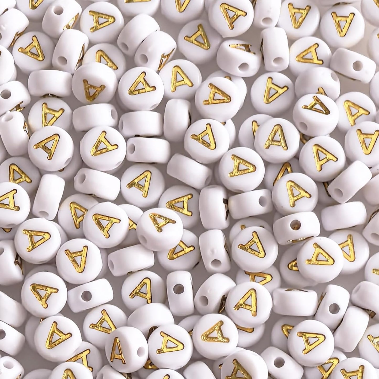 Acrylic Letter Beads - White/Gold Letters & Hearts