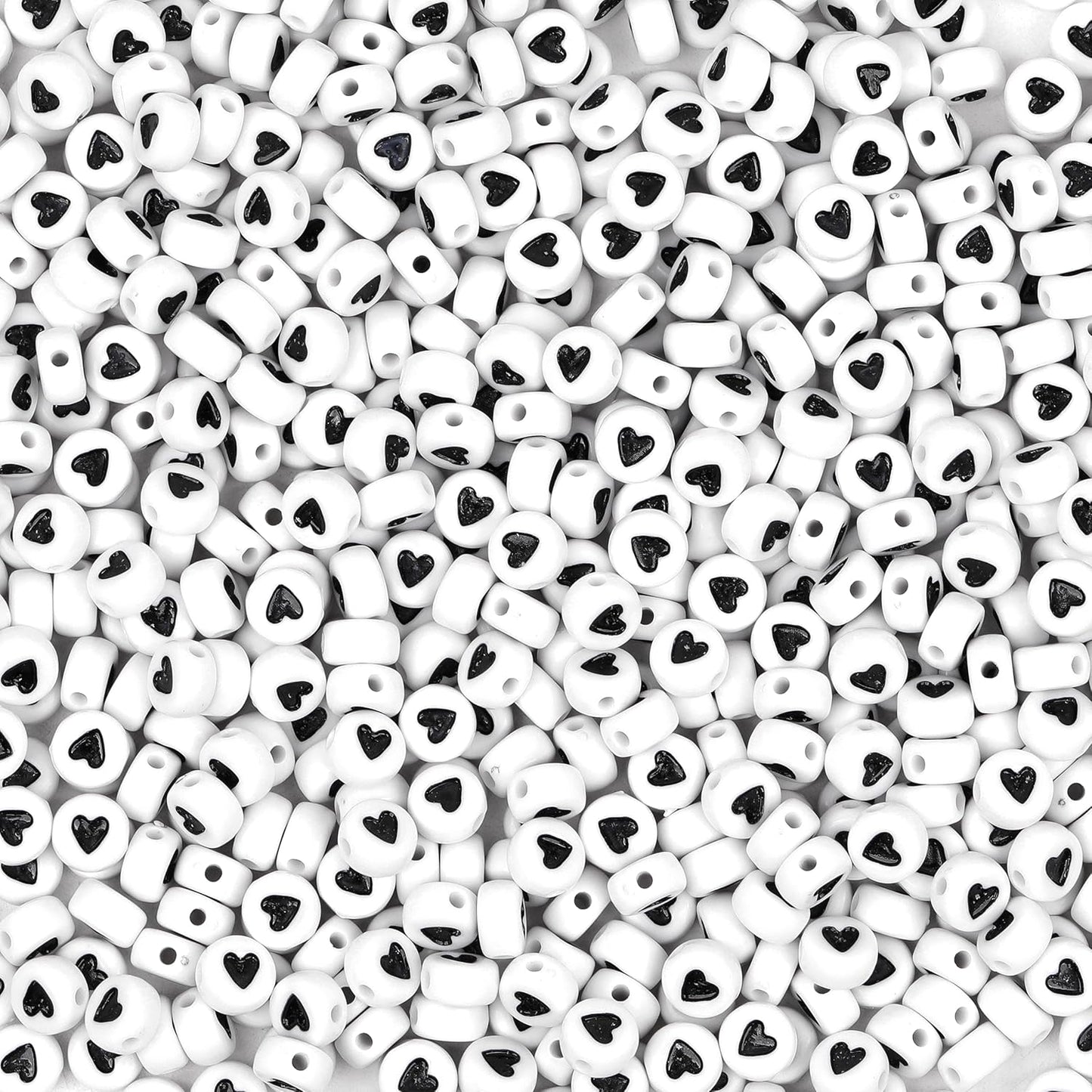 Acrylic Letter Beads - White/Black Letters, Numbers & Hearts