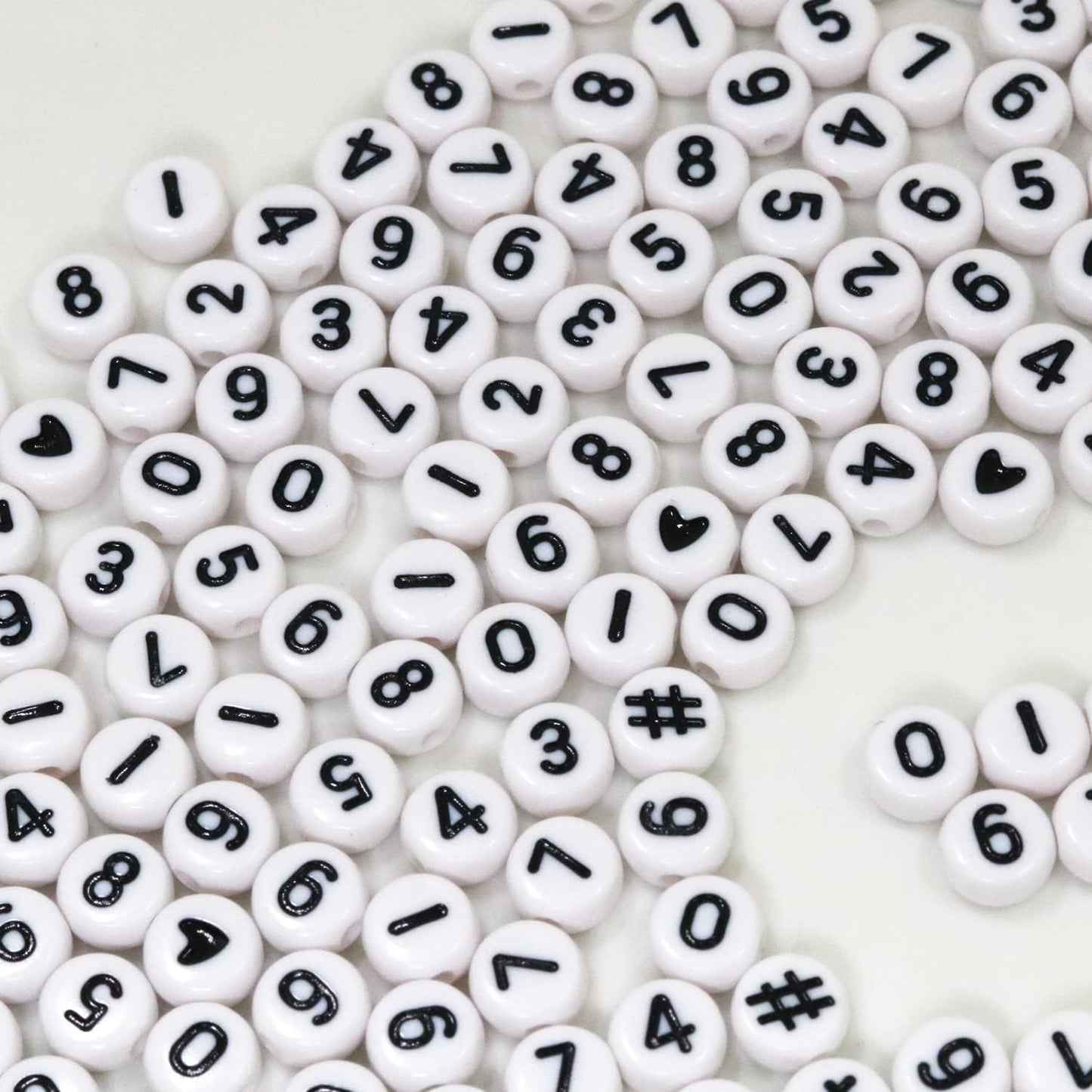 Acrylic Letter Beads - White/Black Letters, Numbers & Hearts