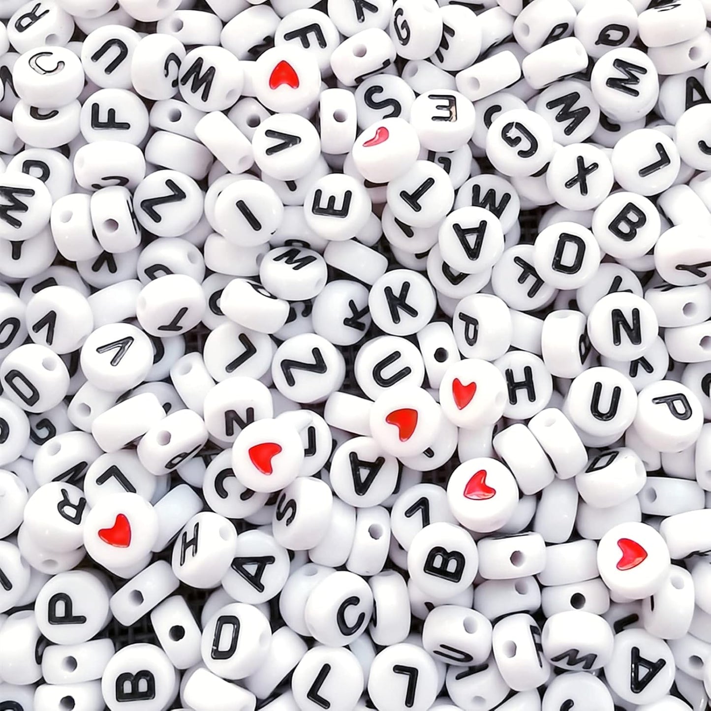 Acrylic Letter Beads - White/Black Letters, Numbers & Hearts